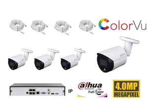 קיט 4 מצלמות קולור צבע בלילה Dahua IP 4MP